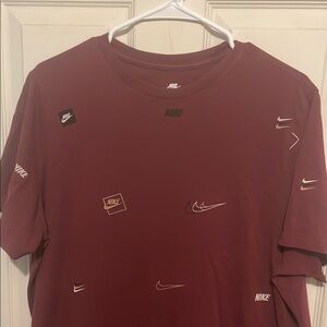 Nike Red Short Sleeve Tee with Logo Print